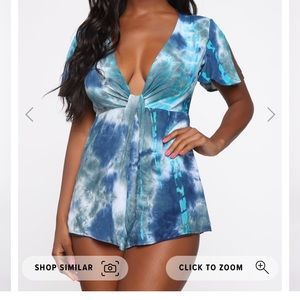 Fashion Nova Blue Tie Dye Romper